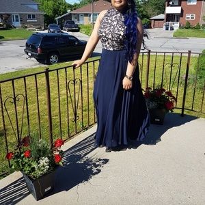 Royal blue two piece prom dress
